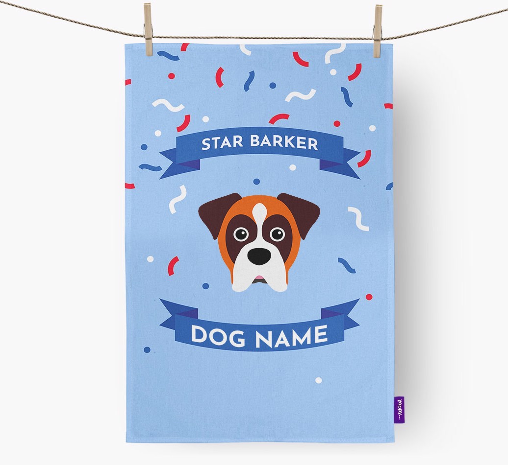 Personalised 'Star Barker' Tea Towel with {breedFullName} Icon