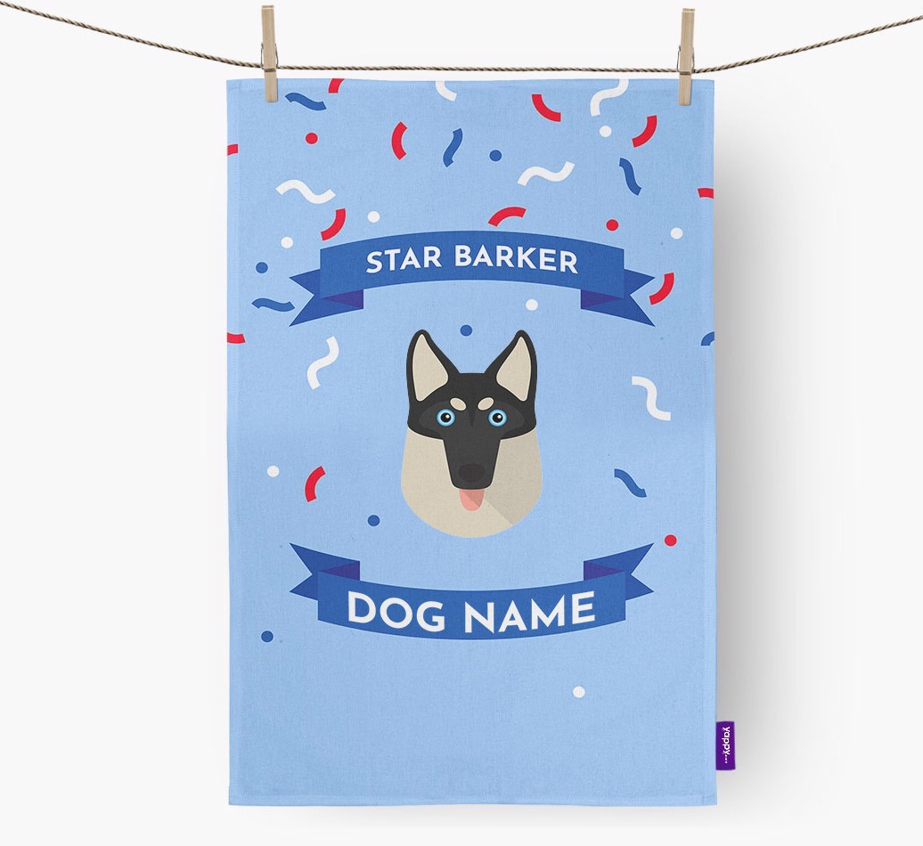 Personalised 'Star Barker' Tea Towel with {breedFullName} Icon