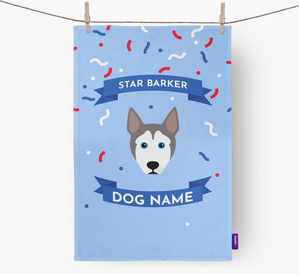 Personalised 'Star Barker' Tea Towel with {breedFullName} Icon
