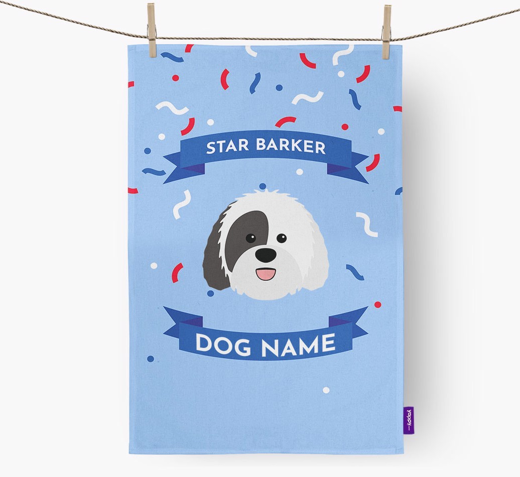 Personalised 'Star Barker' Tea Towel with {breedFullName} Icon