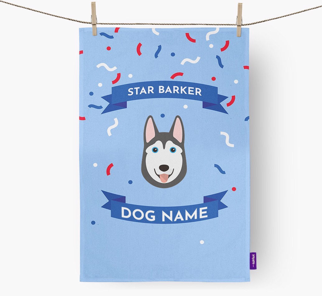 Personalised 'Star Barker' Tea Towel with {breedFullName} Icon