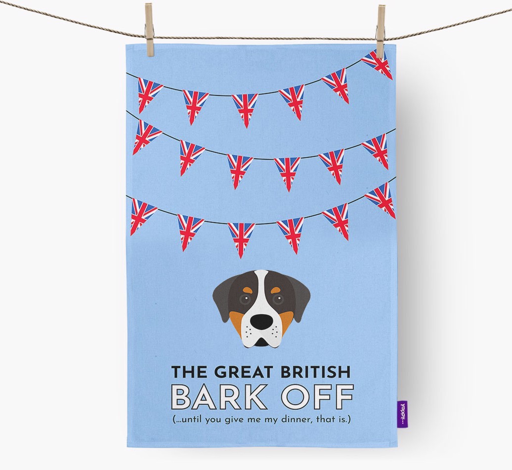 The Great British 'Bark' Off Tea Towel with {breedFullName} Icon