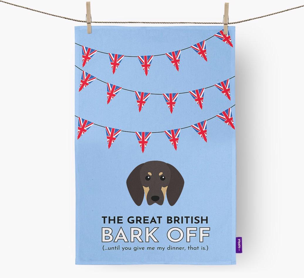 The Great British 'Bark' Off Tea Towel with {breedFullName} Icon