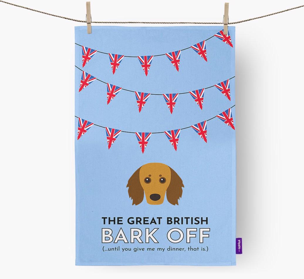 The Great British 'Bark' Off Tea Towel with {breedFullName} Icon