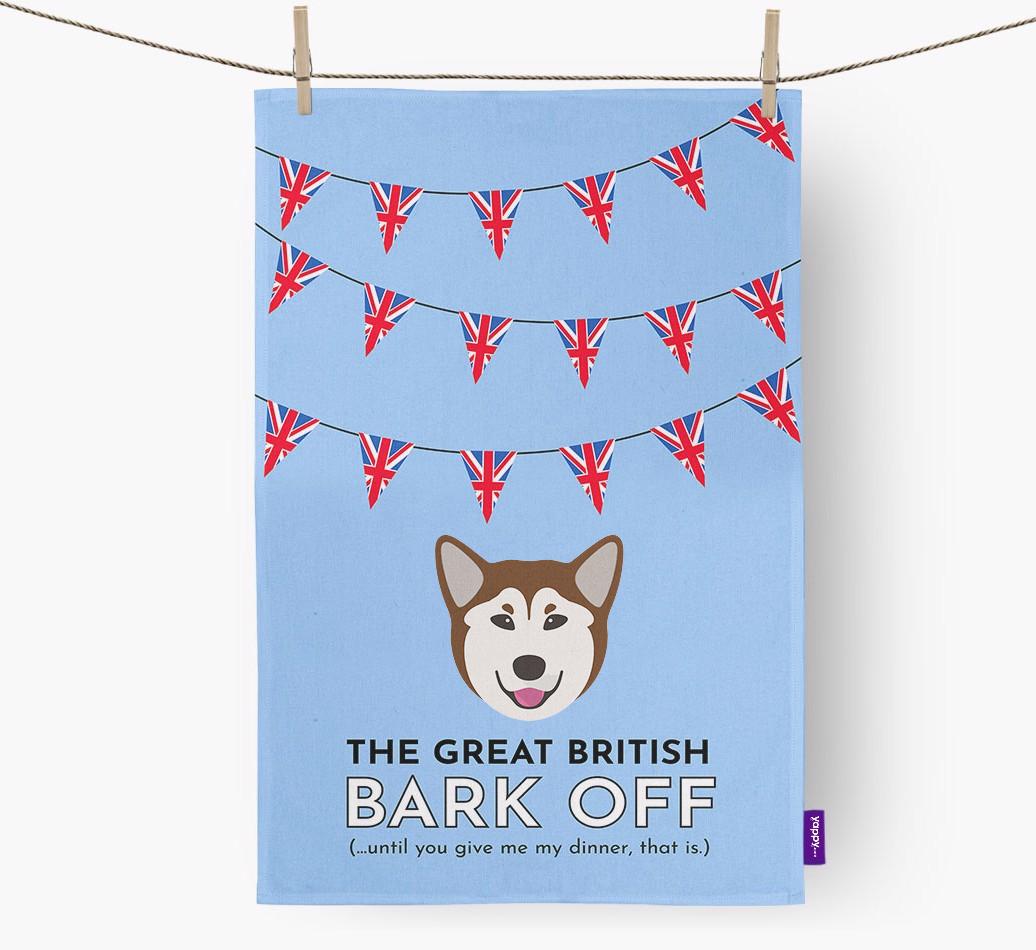 The Great British 'Bark' Off Tea Towel with {breedFullName} Icon