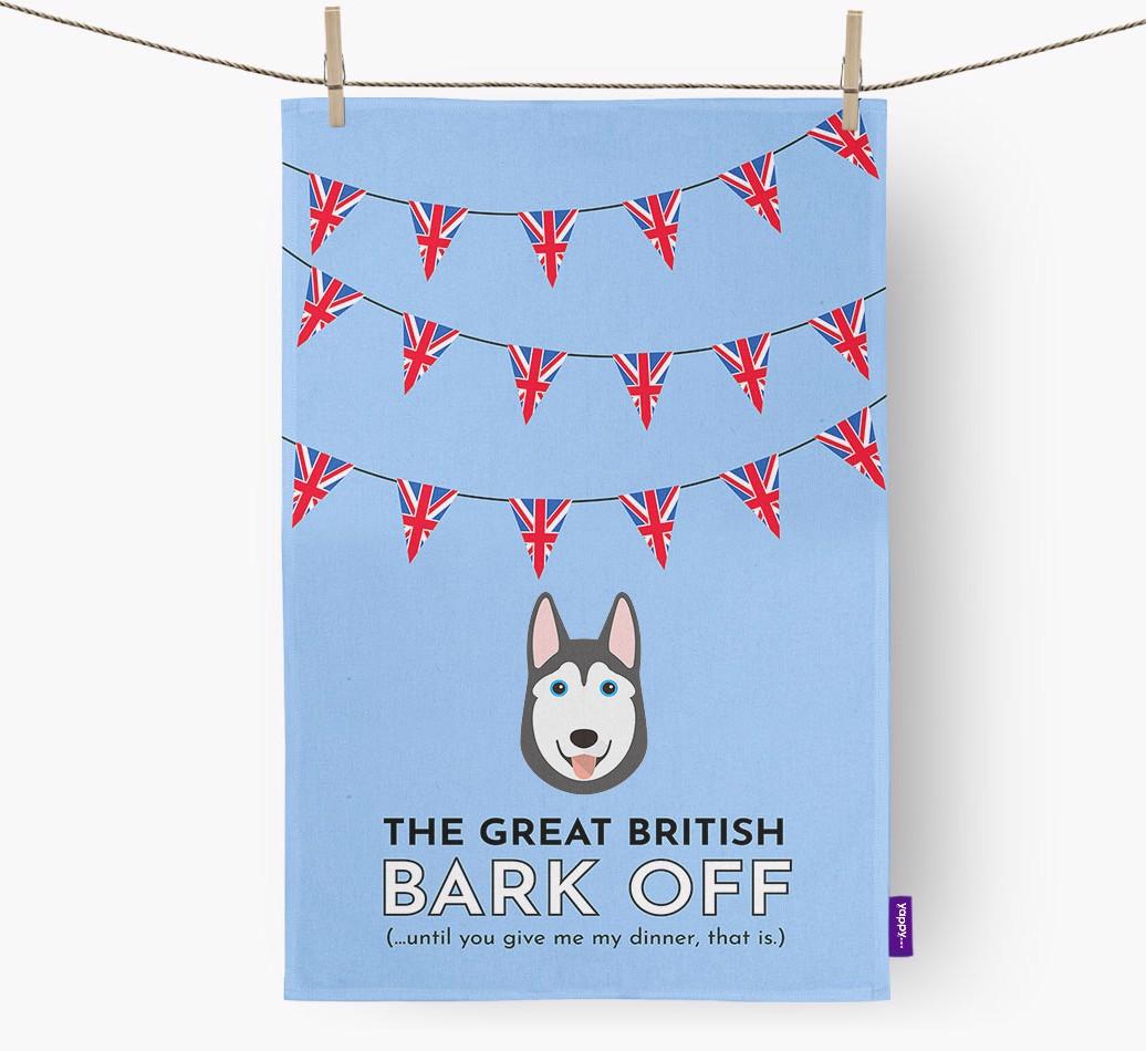 The Great British 'Bark' Off Tea Towel with {breedFullName} Icon