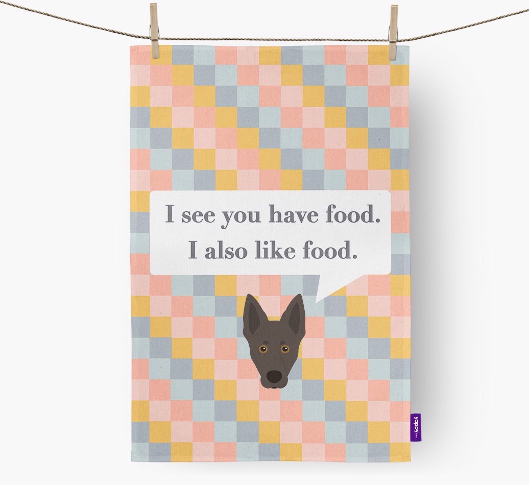 Tea Towel 'I see you have food' with {breedFullName} Icon