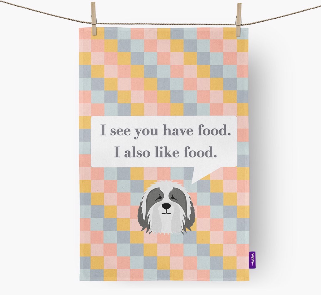 Dish Towel 'I see you have food' with {breedFullName} Icon