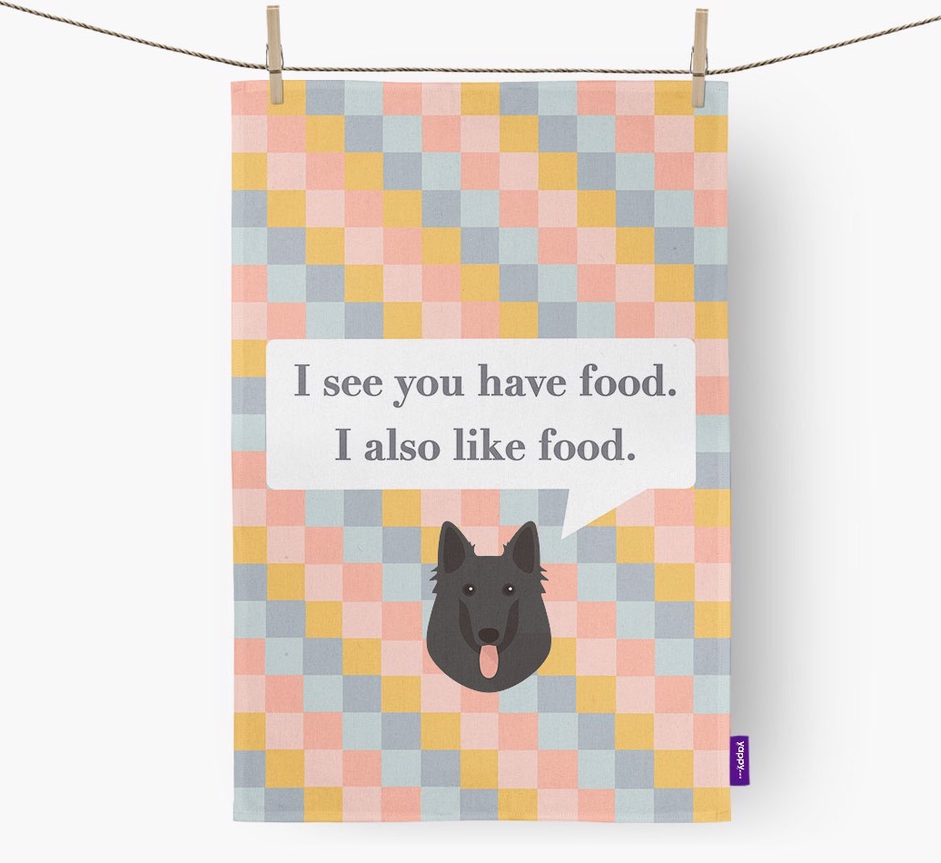 Tea Towel 'I see you have food' with {breedFullName} Icon