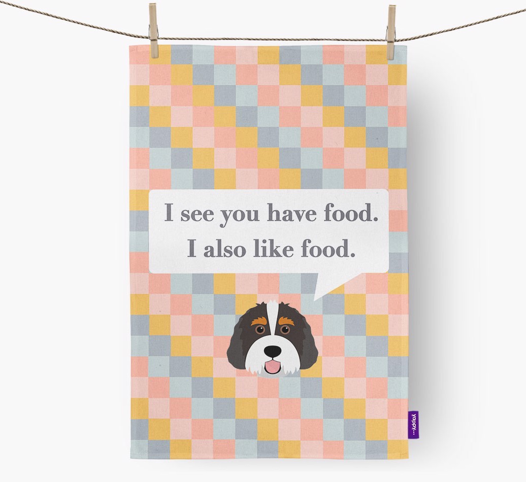 Tea Towel 'I see you have food' with {breedFullName} Icon
