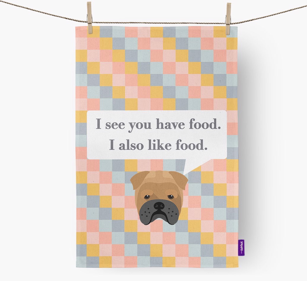 Dish Towel 'I see you have food' with {breedFullName} Icon