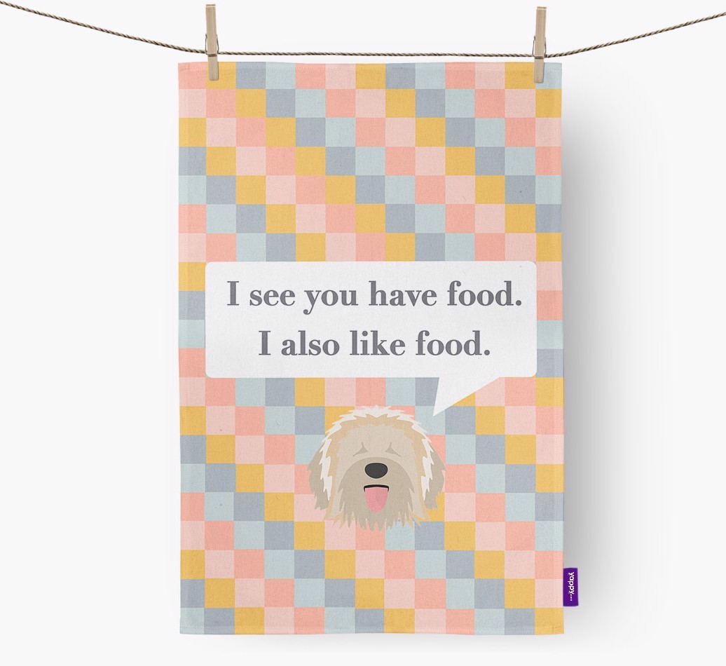 Tea Towel 'I see you have food' with {breedFullName} Icon