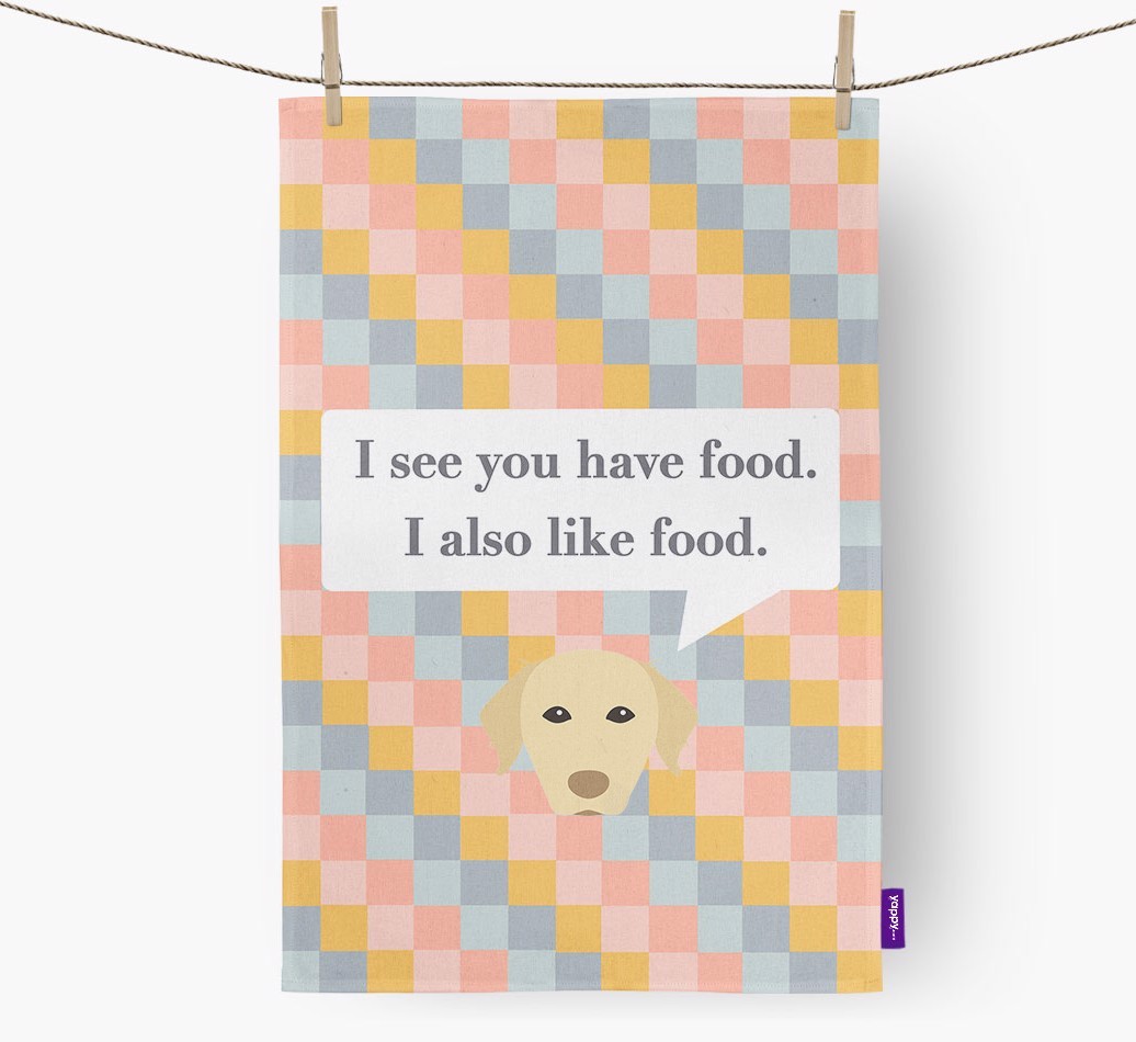Tea Towel 'I see you have food' with {breedFullName} Icon