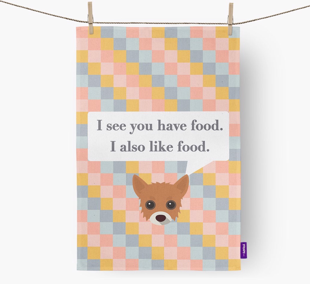 Tea Towel 'I see you have food' with {breedFullName} Icon