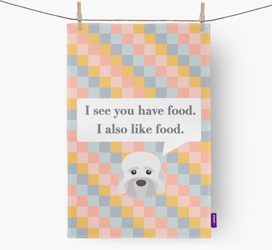 Tea Towel 'I see you have food' with {breedFullName} Icon