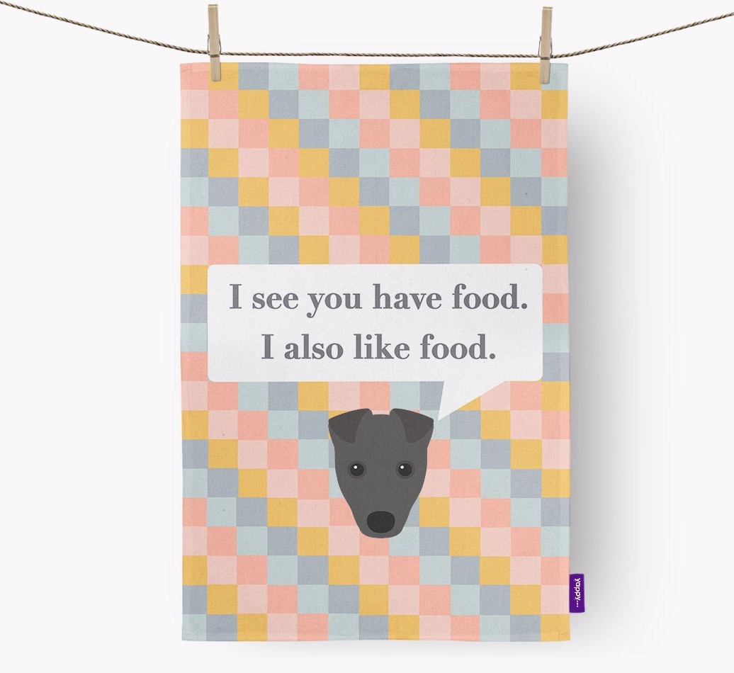 Dish Towel 'I see you have food' with {breedFullName} Icon