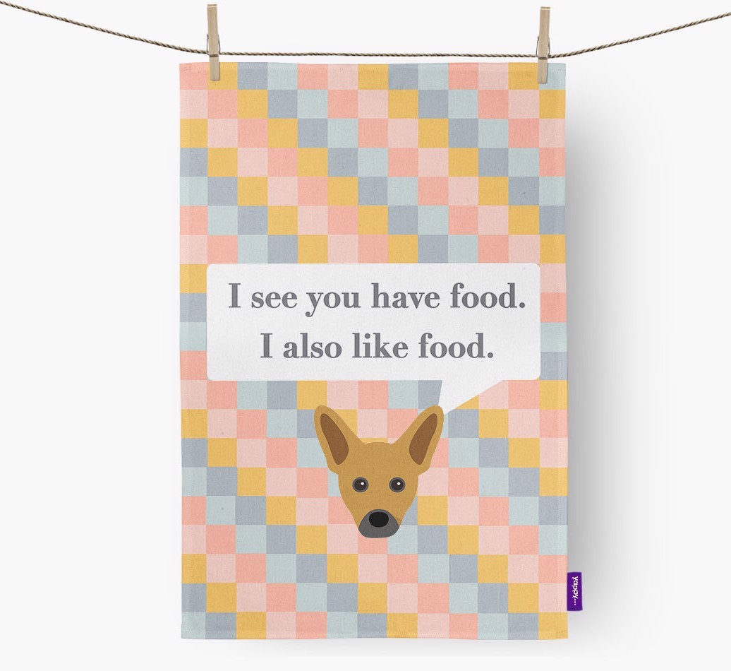 Tea Towel 'I see you have food' with {breedFullName} Icon