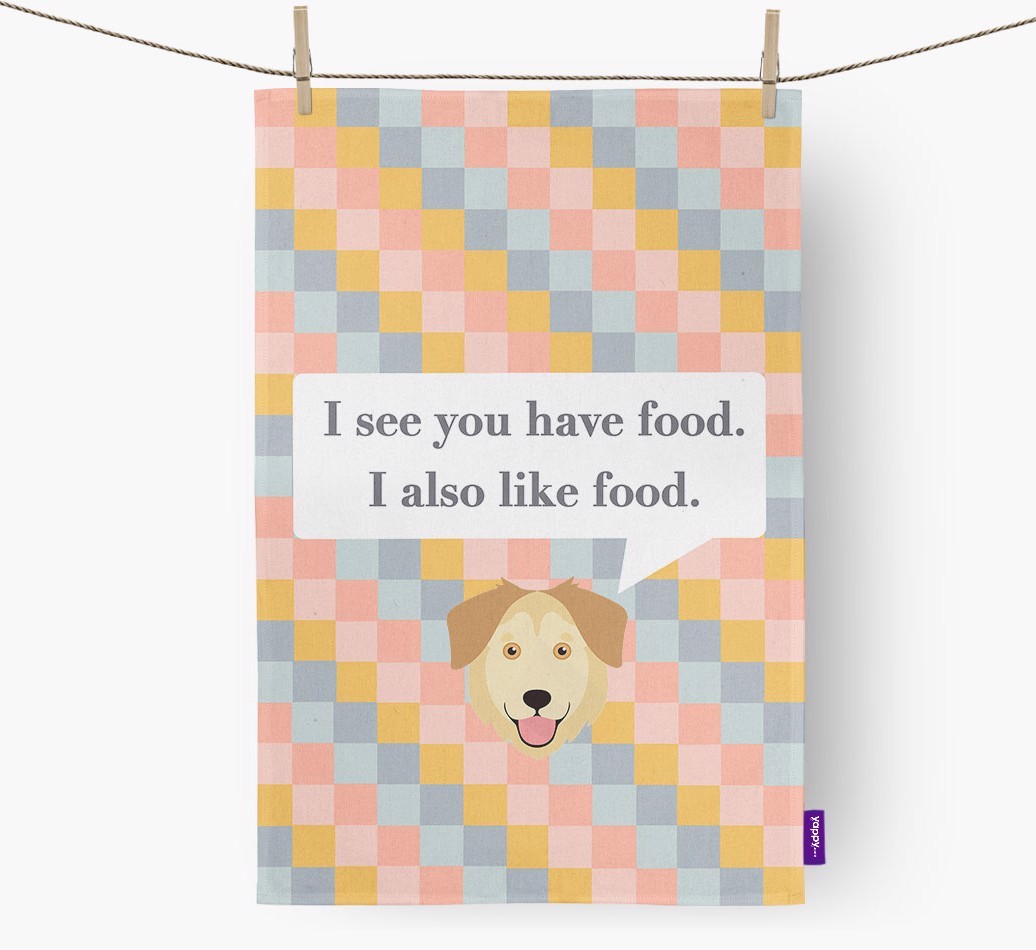 Tea Towel 'I see you have food' with {breedFullName} Icon
