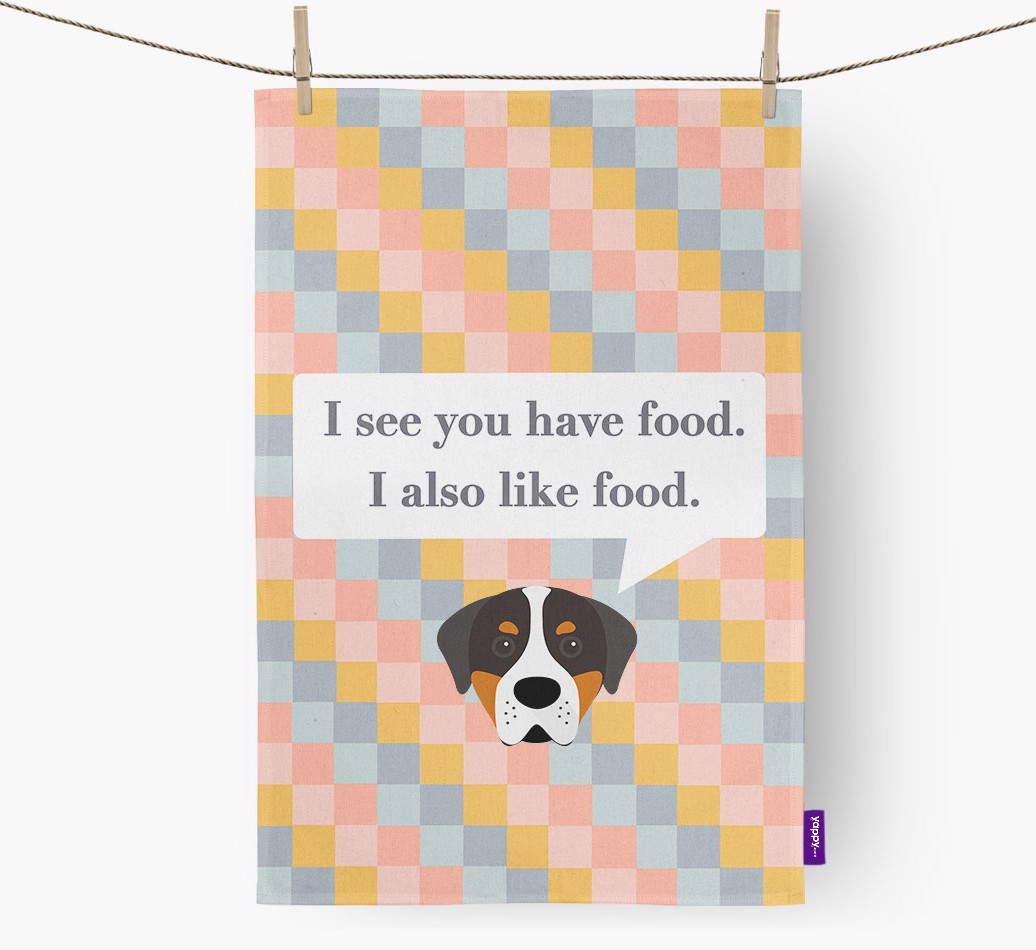 Tea Towel 'I see you have food' with {breedFullName} Icon