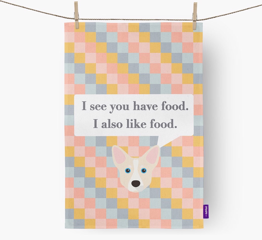 Tea Towel 'I see you have food' with {breedFullName} Icon