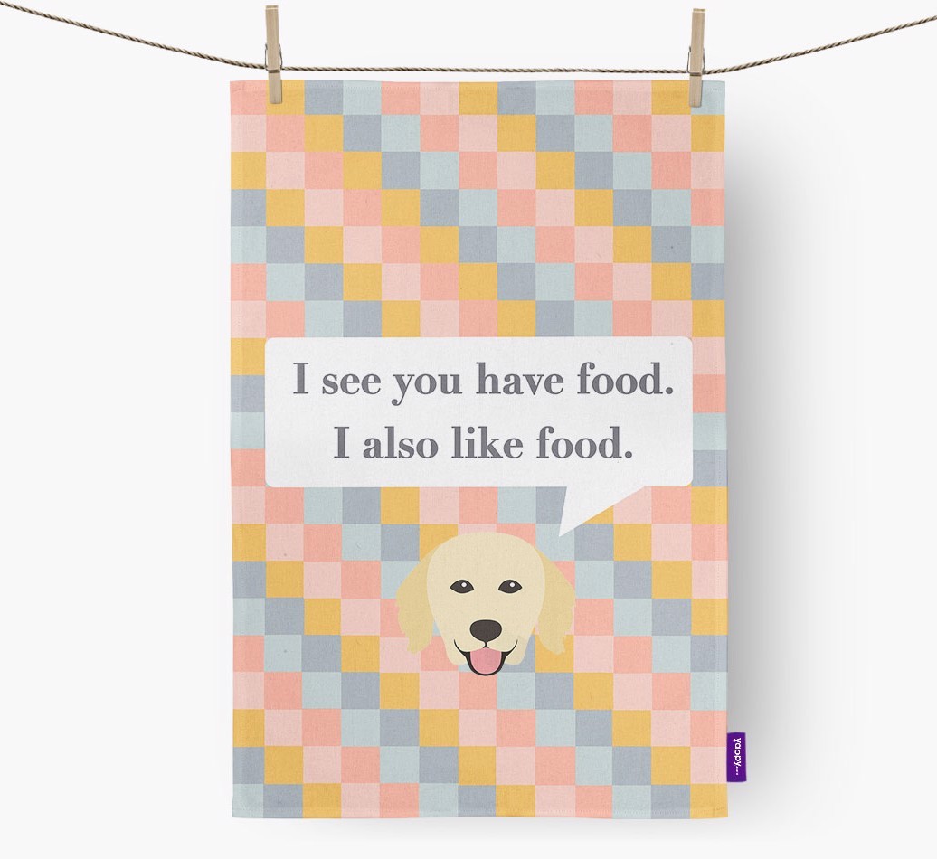 Tea Towel 'I see you have food' with {breedFullName} Icon