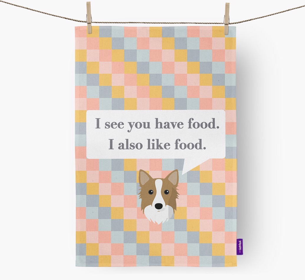 Tea Towel 'I see you have food' with {breedFullName} Icon