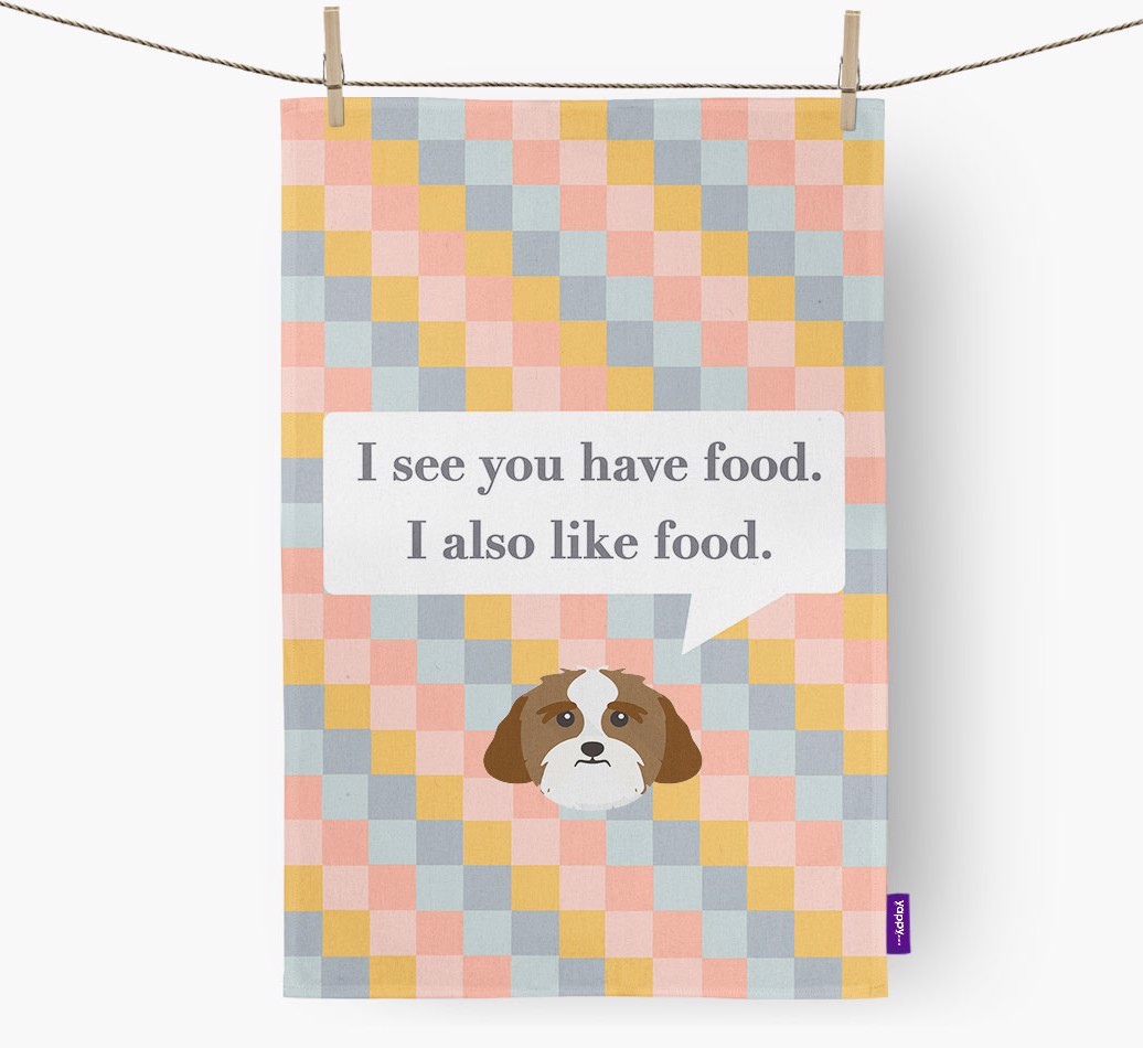 Tea Towel 'I see you have food' with {breedFullName} Icon