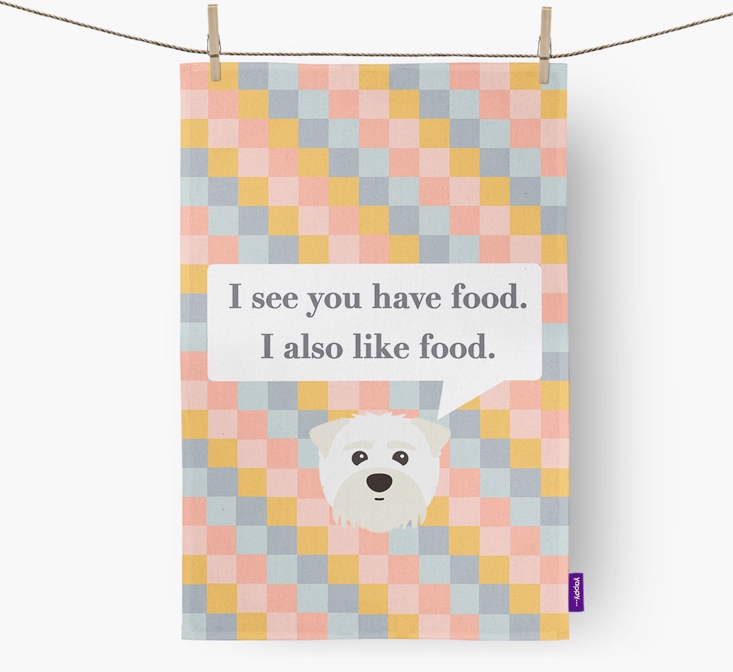 Dish Towel 'I see you have food' with {breedFullName} Icon