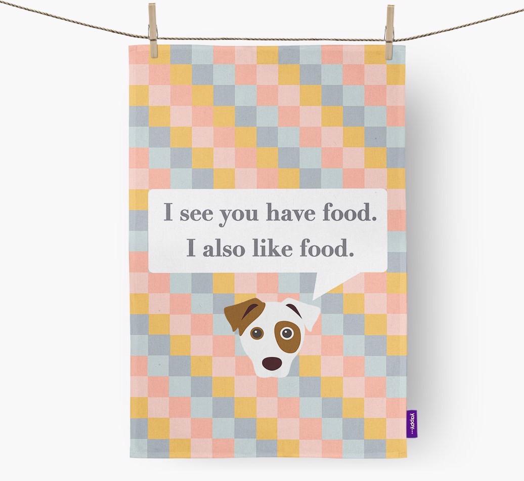 Dish Towel 'I see you have food' with {breedFullName} Icon