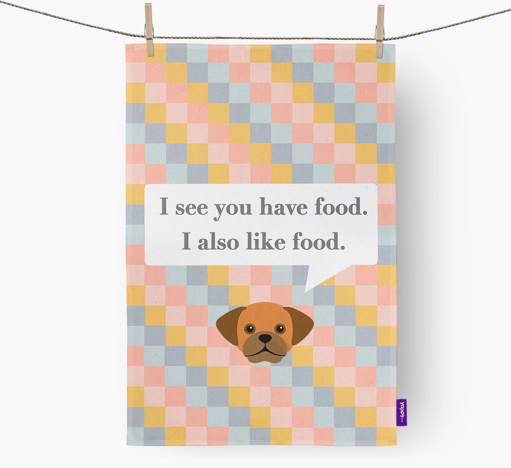 Tea Towel 'I see you have food' with {breedFullName} Icon
