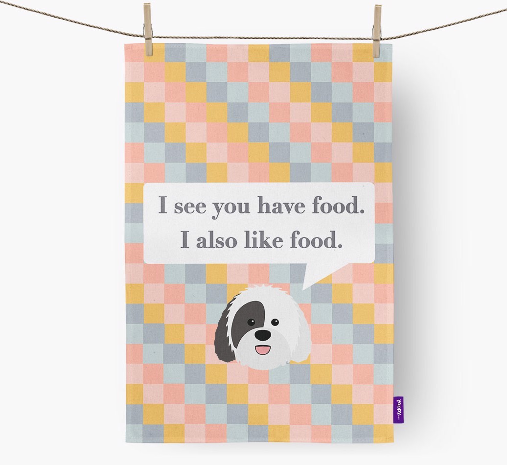 Tea Towel 'I see you have food' with {breedFullName} Icon