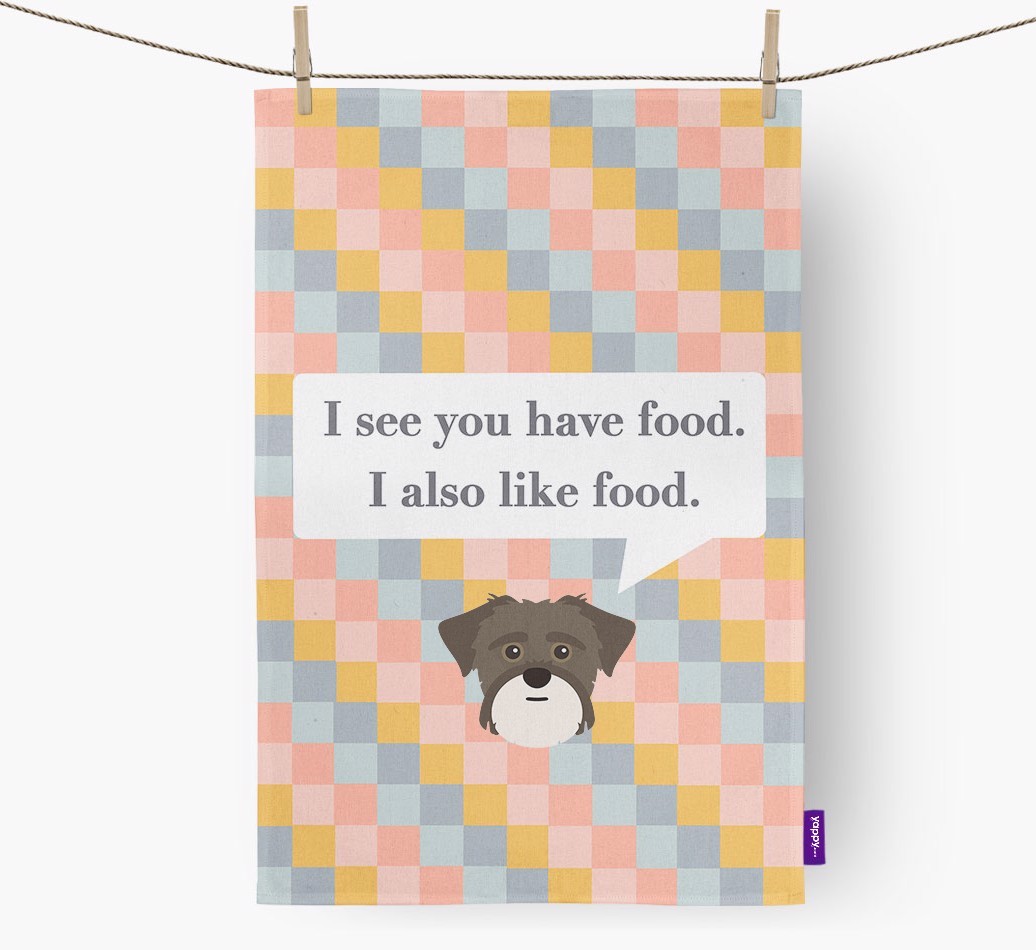 Dish Towel 'I see you have food' with {breedFullName} Icon