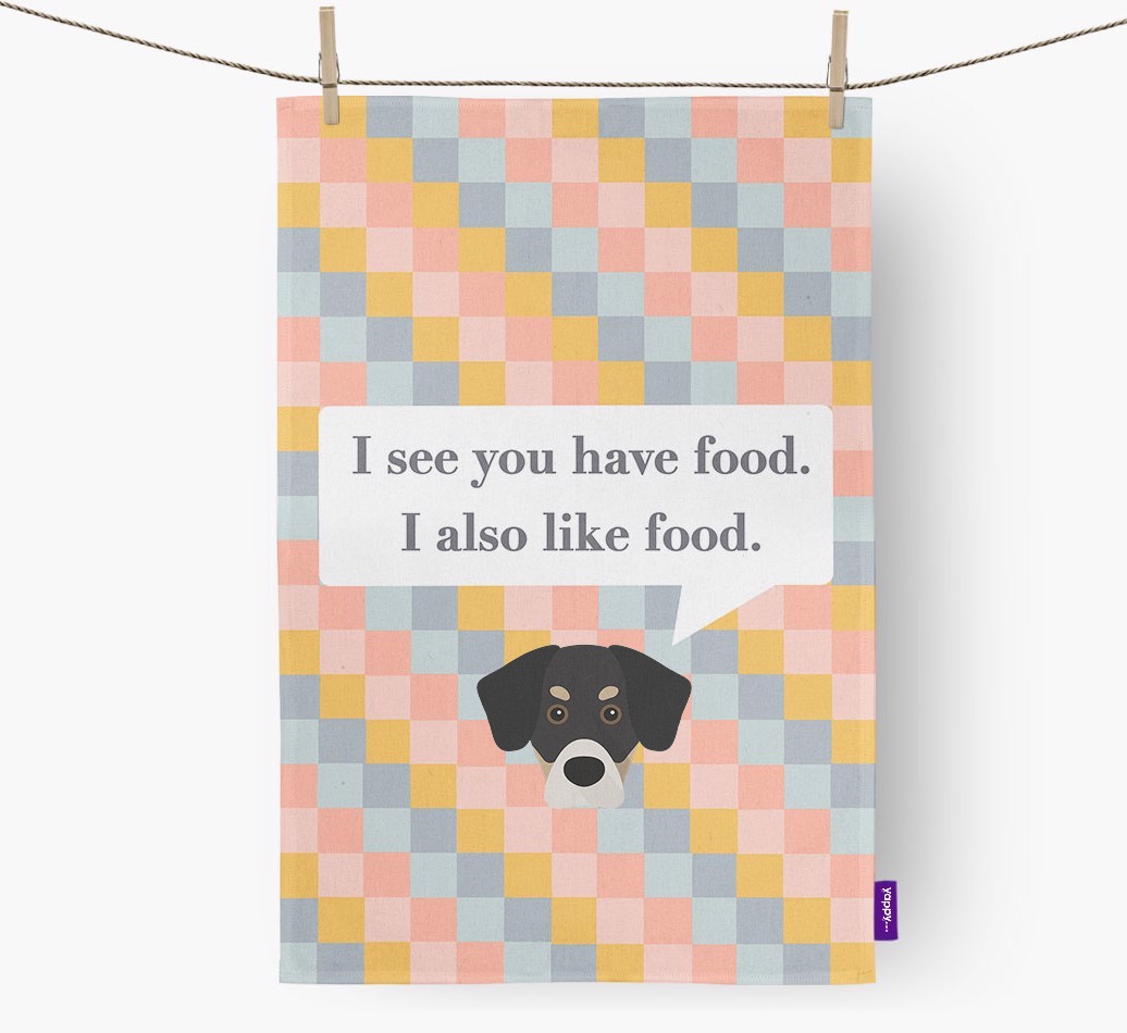 Tea Towel 'I see you have food' with {breedFullName} Icon