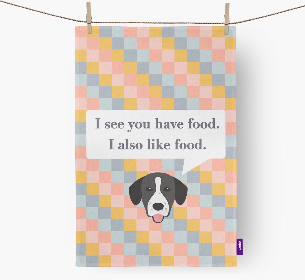 Tea Towel 'I see you have food' with {breedFullName} Icon
