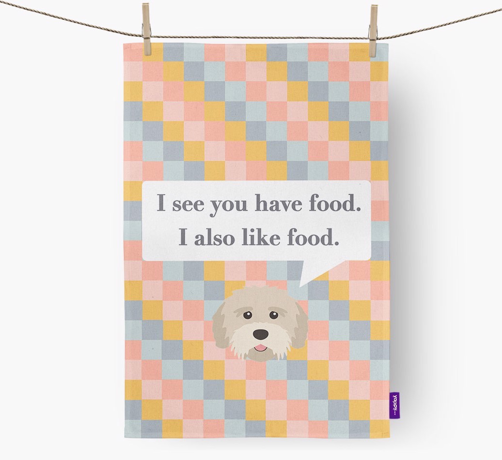 Tea Towel 'I see you have food' with {breedFullName} Icon