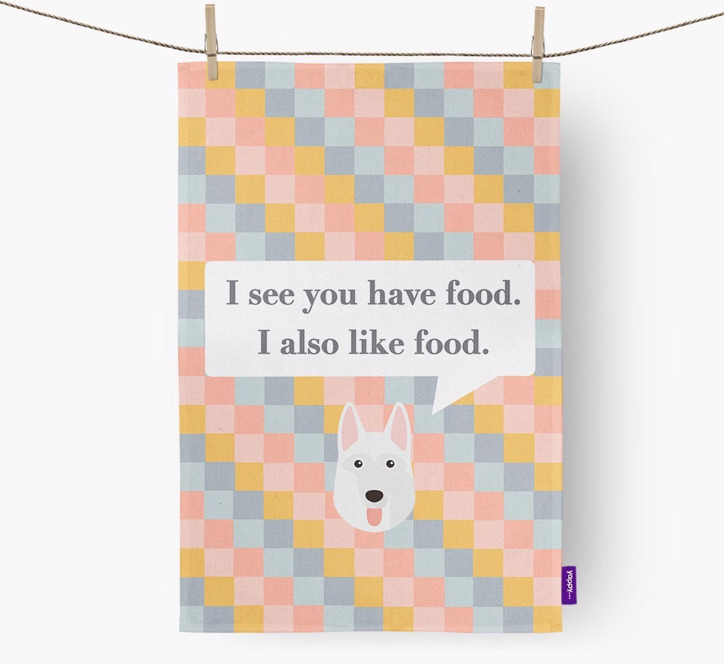 Tea Towel 'I see you have food' with {breedFullName} Icon