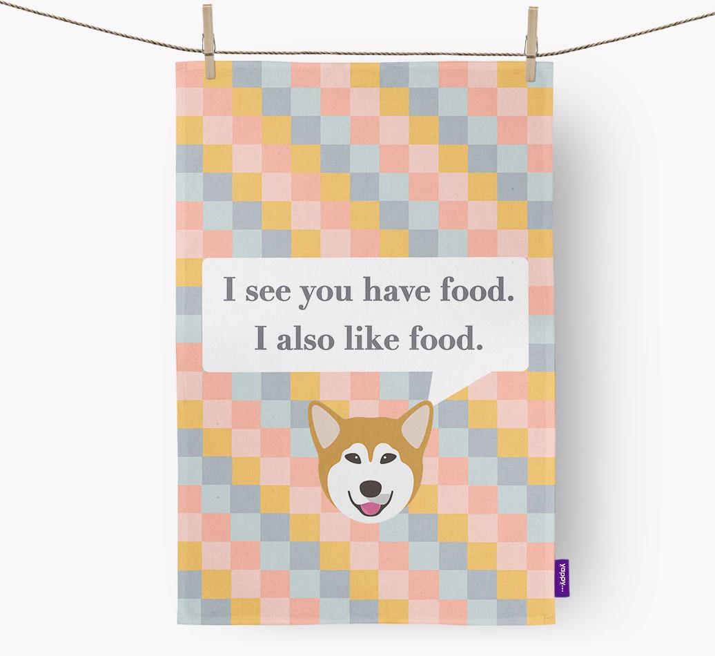 Dish Towel 'I see you have food' with {breedFullName} Icon