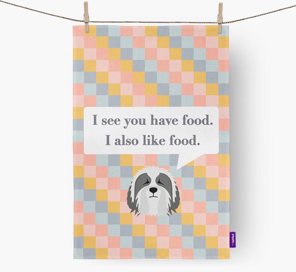 Dish Towel 'I see you have food' with {breedFullName} Icon