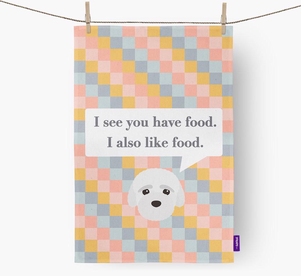 Dish Towel 'I see you have food' with {breedFullName} Icon