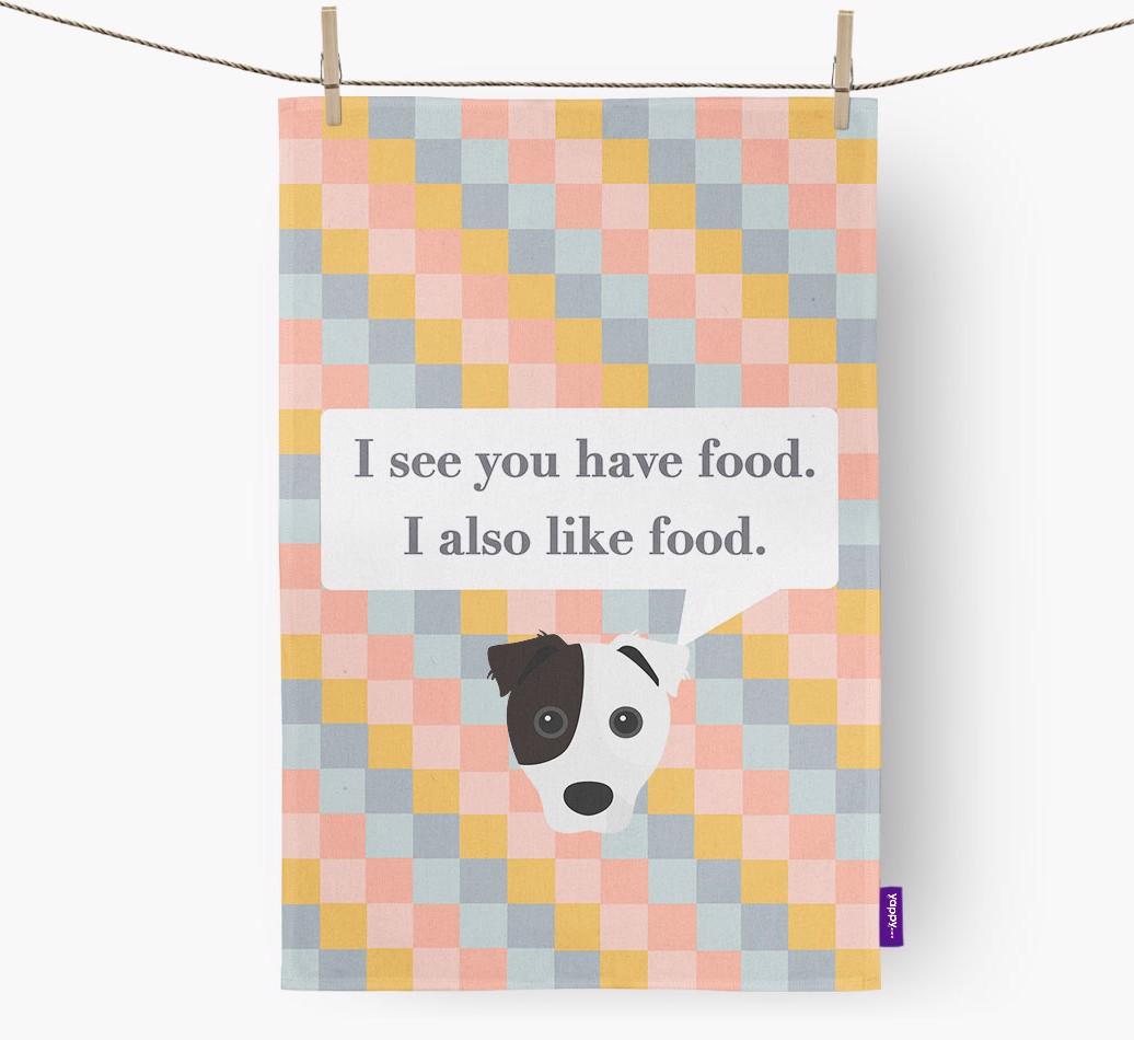Dish Towel 'I see you have food' with {breedFullName} Icon