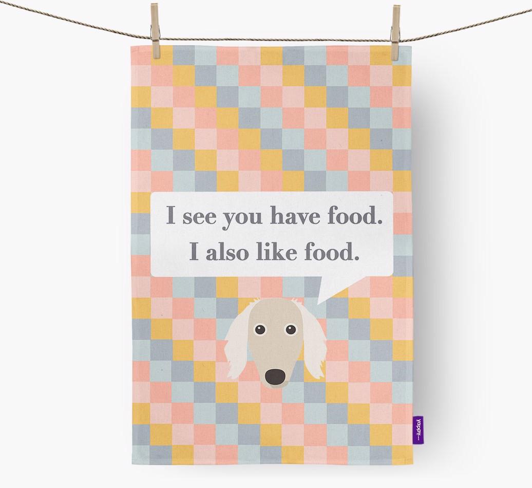 Dish Towel 'I see you have food' with {breedFullName} Icon