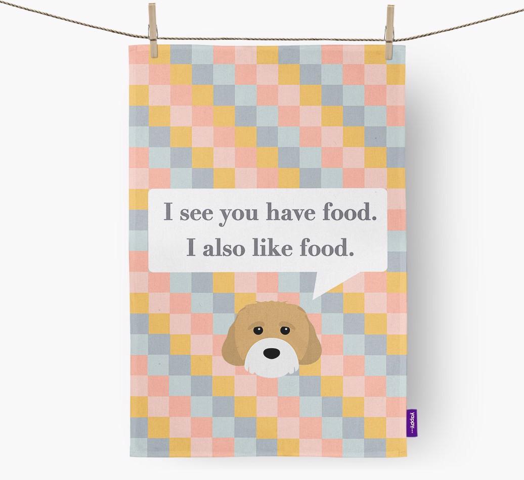 Dish Towel 'I see you have food' with {breedFullName} Icon