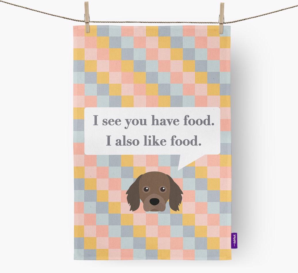 Dish Towel 'I see you have food' with {breedFullName} Icon