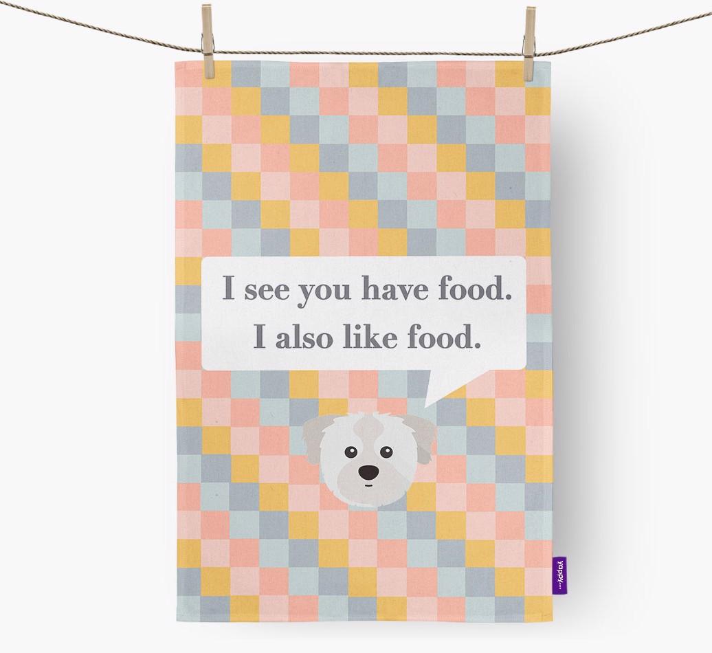 Dish Towel 'I see you have food' with {breedFullName} Icon