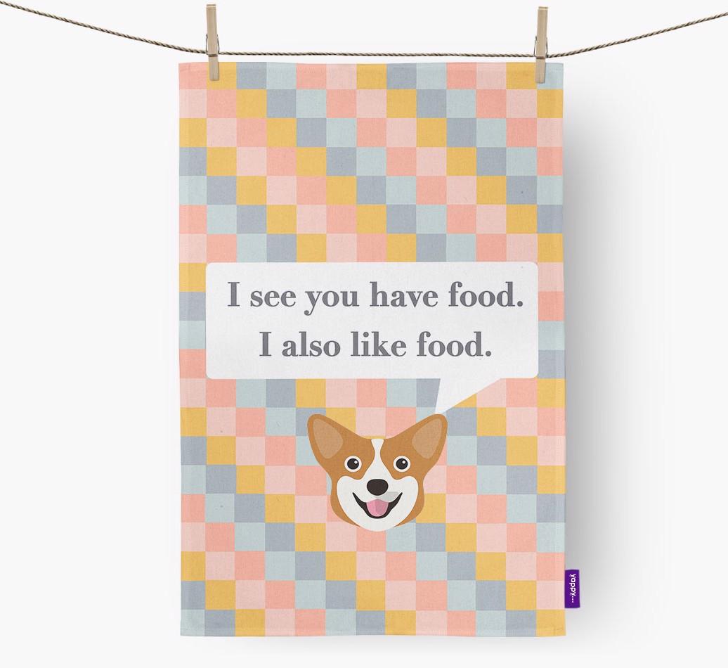 Dish Towel 'I see you have food' with {breedFullName} Icon