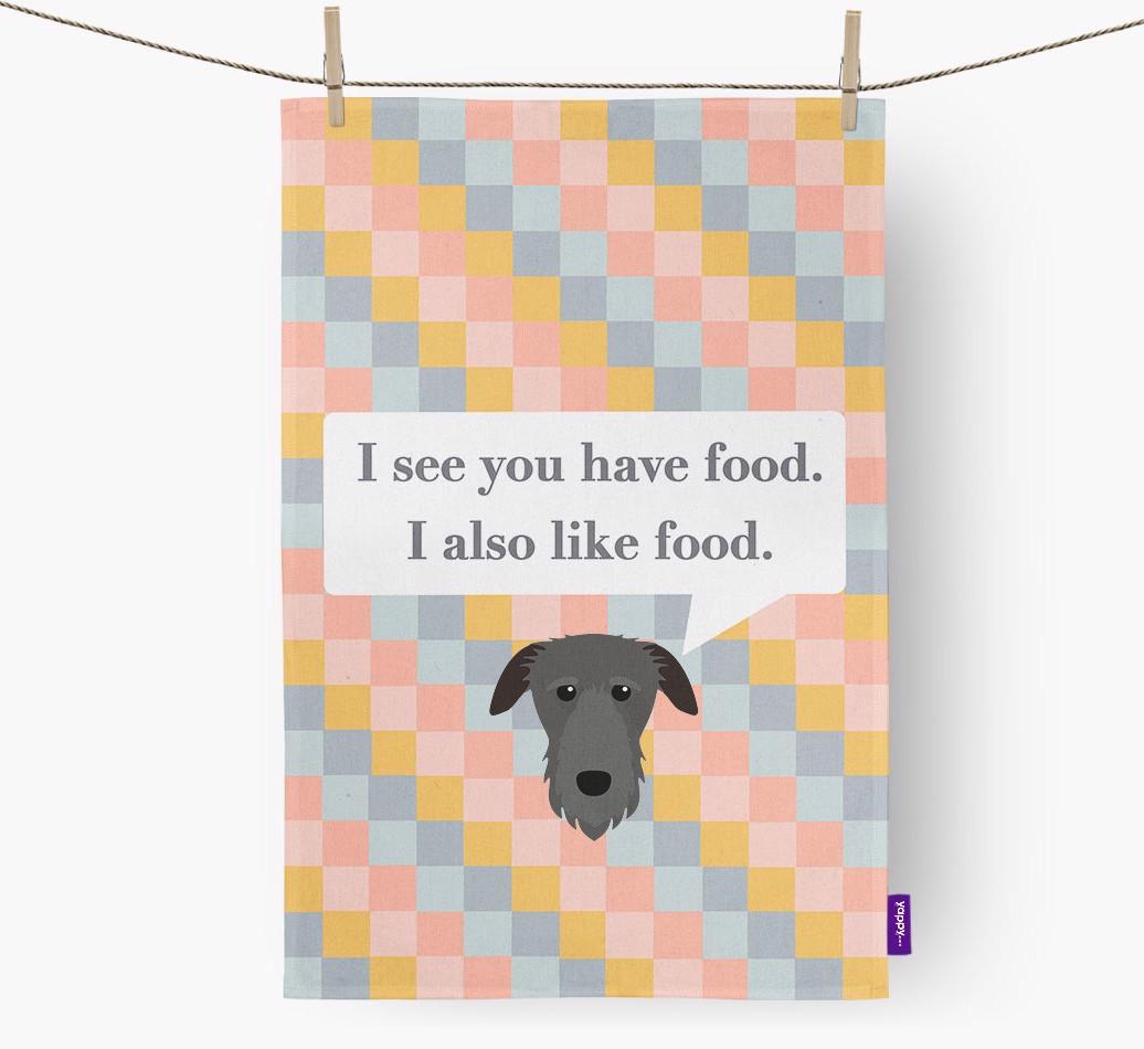 Dish Towel 'I see you have food' with {breedFullName} Icon