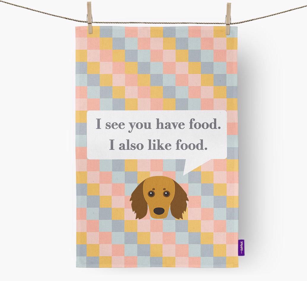 Dish Towel 'I see you have food' with {breedFullName} Icon