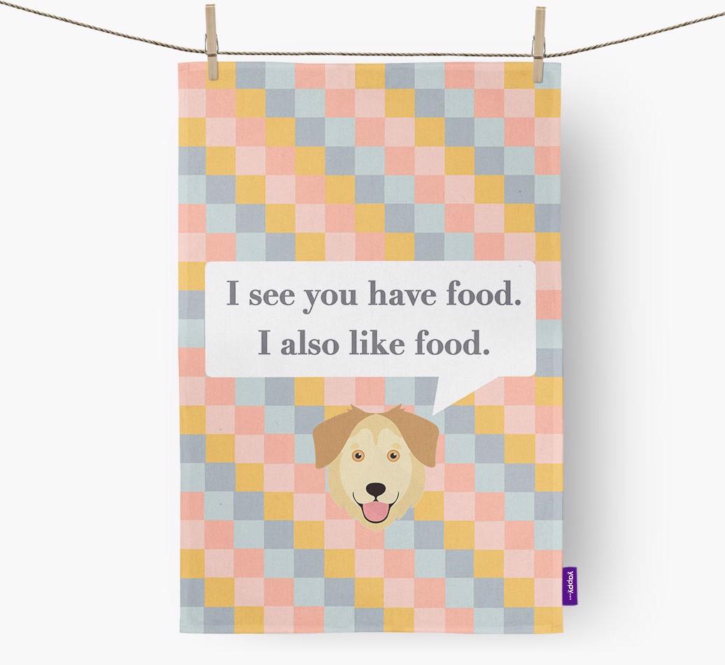 Dish Towel 'I see you have food' with {breedFullName} Icon