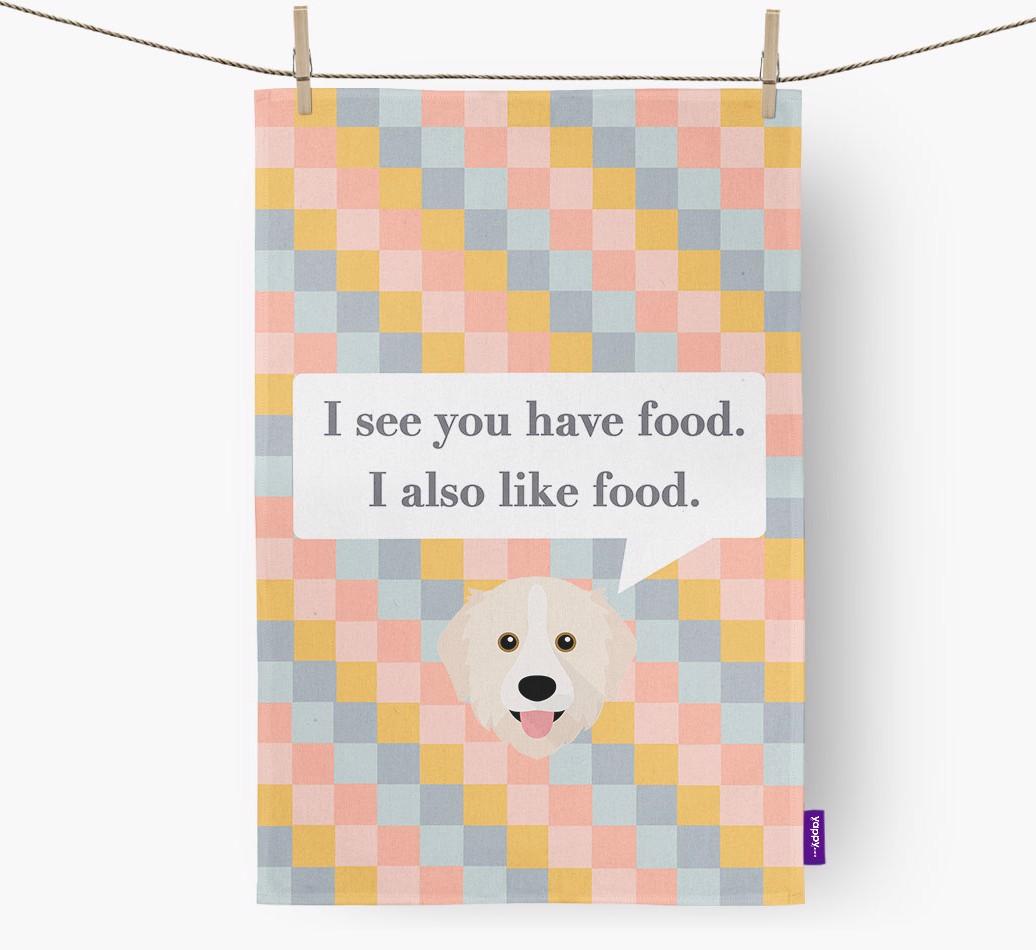 Dish Towel 'I see you have food' with {breedFullName} Icon