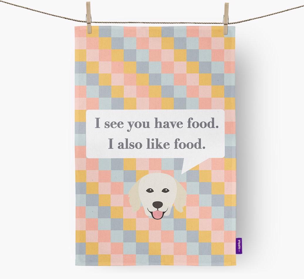 Dish Towel 'I see you have food' with {breedFullName} Icon